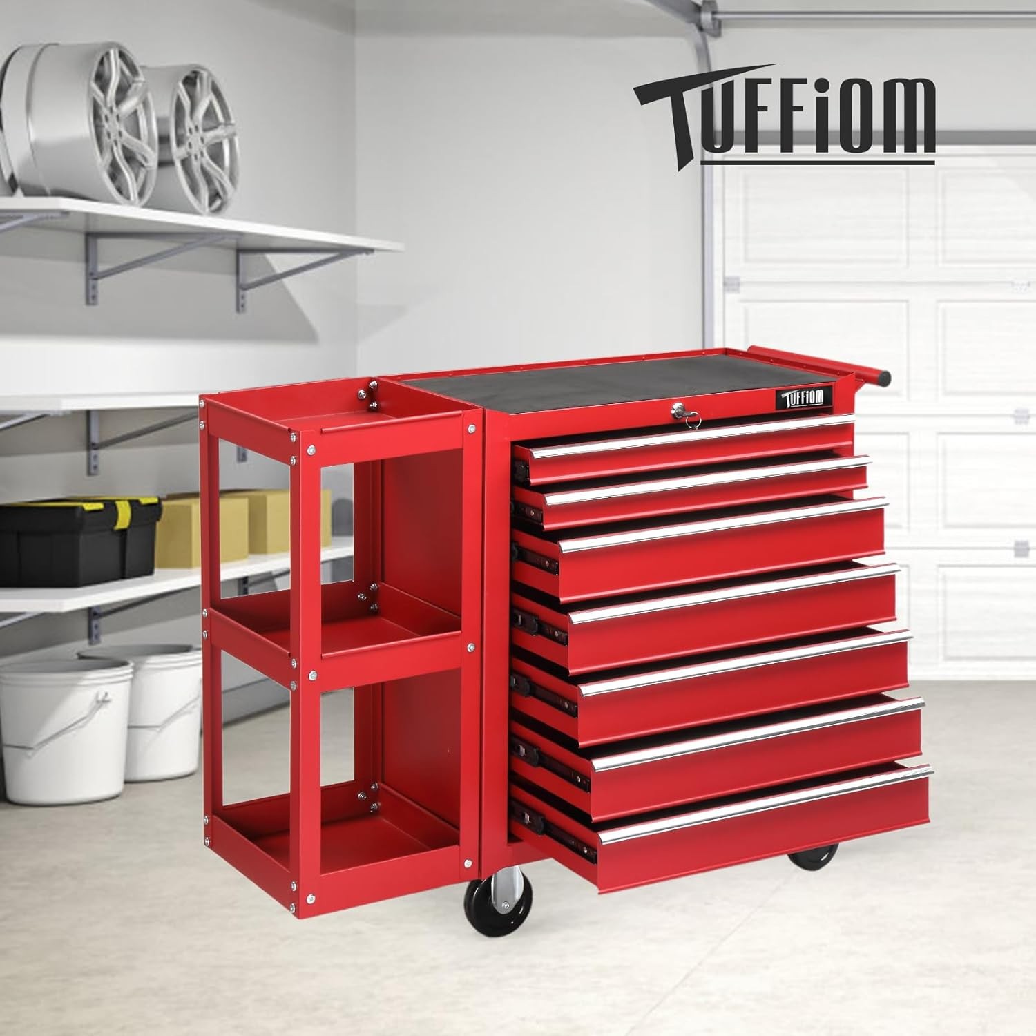 Heavy Duty 7-Drawer Rolling Tool Chest Tool Box with Lock & Key & Side Shelves