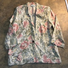 Joanna Floral Blazer Womens Large Multicolor Linen Blend Vintage Made in USA