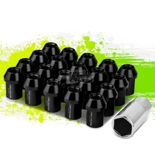 JDM ALUMINUM BLACK M12X1.25 25MM OD CLOSED-END 35MM LUG NUTS 20PCS/SET+ADAPTER