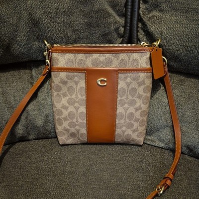 COACH Color-Block Coated Canvas Signature Kitt Tan Rust One Size CC533-B4NQ4