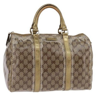 GUCCI ゴールド パーティーバッグ GUCCI GG Crystal Boston Bag Coated Canvas Beige Gold 193603 Auth