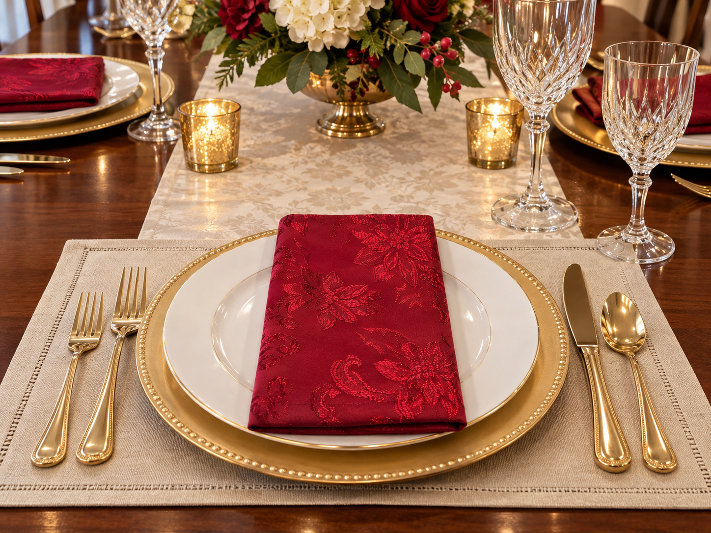 Benson Mills Christmas Red Symphony Jacquard Polyester Napkins 4pk ...
