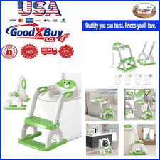 2-in-1 Potty Training Seat with Ladder for Kids Green Waterproof Step Stool S...