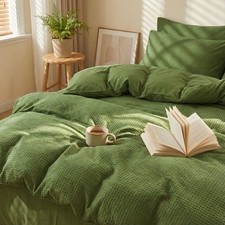 Cotton Duvet Cover King,100 Cotton Waffle Weave Olive Green Duvet Covers Kin...