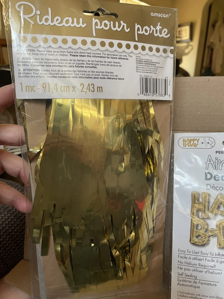 Happy Birthday Party Decorations Gold Door Curtain & Foil Balloons New in Pkg - Image 4 of 4