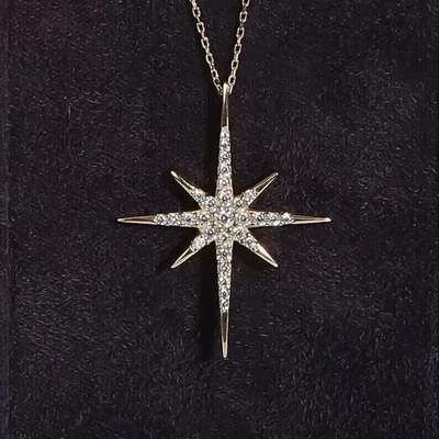 #ad 2Ct Round Cut Lab Created Diamond North Star Pendant 14K Yellow Gold Plated $170.00