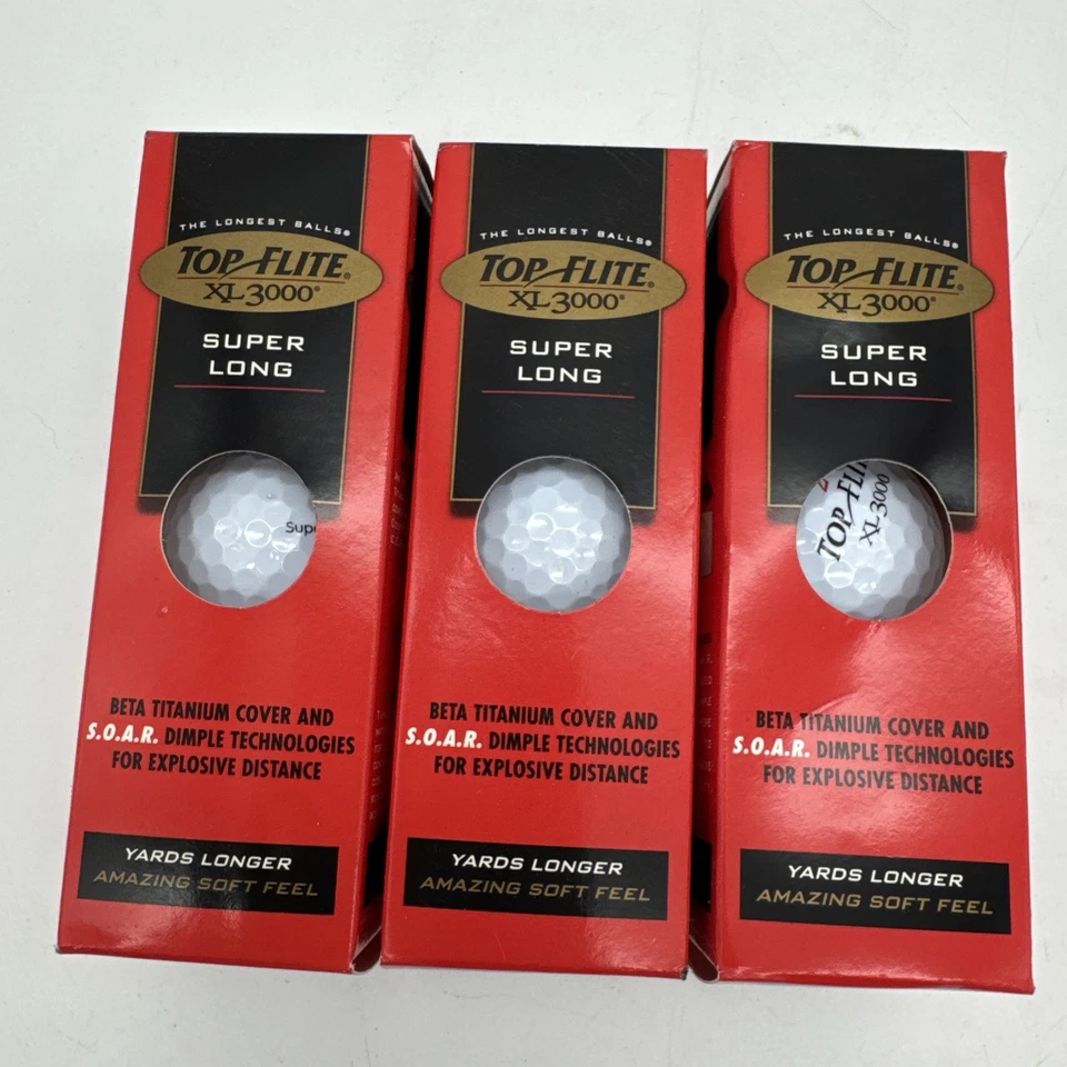 Супердлинные белые мячи для гольфа Top Flite XL 3000 мягкое ощущение ямочки Tech 3 упаковки новые - Изображение 3 из 4