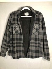 Boston Traders Flannel Fleece Shacket Mens sz M Gray/Black Outdoorsman