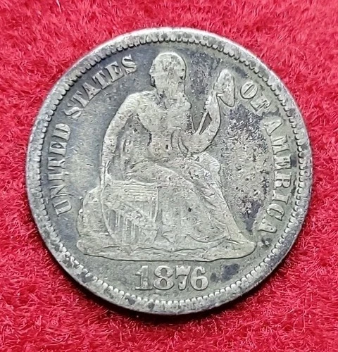 1876 Silver Seated Liberty 10c Ten Cents Fine Detail