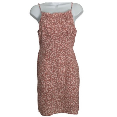 Floral Babydoll Boho Beach Mini Spaghetti Strap Dress Rose Pink Med