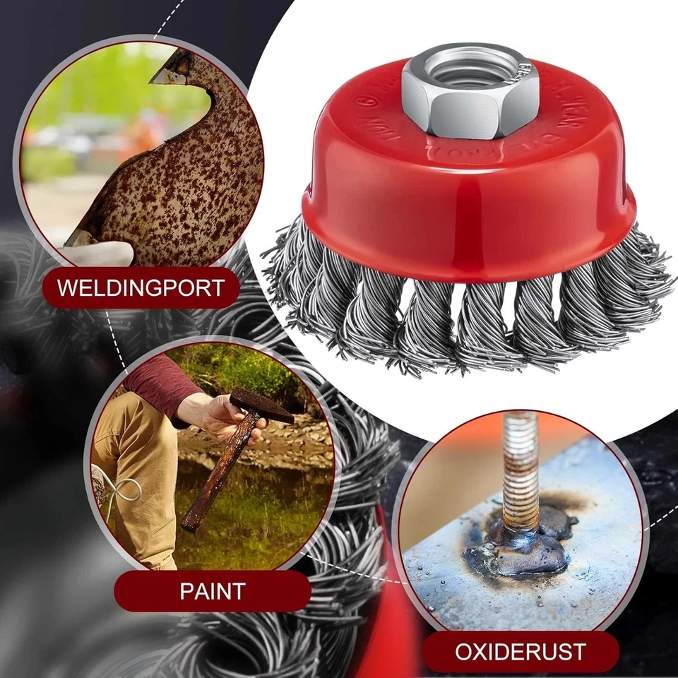 Cepillo de taza de rueda de alambre de 24 piezas de 3 pulgadas con eje roscado de 5/8"-11 para 4 1/2... Foto 2 de 4