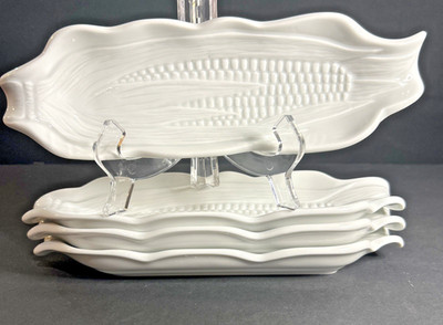 Pillivuyt France White Porcelain 10'' Corn On The Cob Serving Dishes set of 4