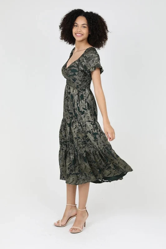 NWT Angie Farah Midi Dress Green Gold