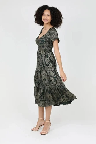 NWT Angie Farah Midi Dress Green Gold