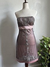 Sue Wong Beaded Rhinestone Strapless Pink Dress Vintage