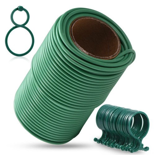 TELENT OUTDOORS 80 Feet Soft Plant Ties - Green Twist Ties with 20 PCS Clips,...