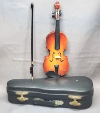 Violin Replica Handmade Collectible Wooden Miniature 6" w/ Black Case Dollhouse 