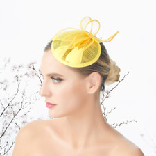Yellow Feather Wedding Fascinator Woman Headpiece Cocktail Tea Party Derby Day