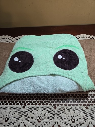 Vtg Disney Star Wars The Mandalorian Grogu Hooded Poncho Towel W/ Ears 22" X 52" - 第 3/13 張圖片