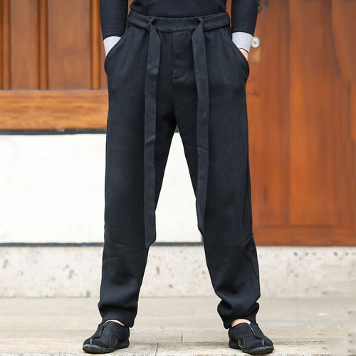 Men Chinese Kung Fu Tai Chi Pants Linen Harem Trouser Lace Up Martial Arts Sport - Imagen 14 de 17