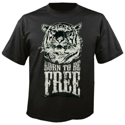 T-Shirt Born to be Free Tiger Löwe Leopard Raubkatze Wildtier in Schwarz