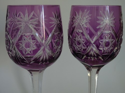 2 ANCIENS VERRES A VIN ROEMER CRISTAL DOUBLE COLORE VIOLET - Picture 2 of 6