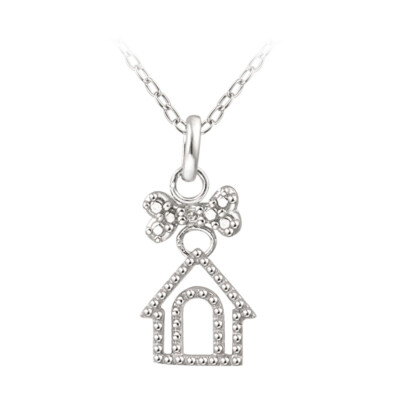 925 Silber Diamant Akzent Hundehütte & Hundeknochen Halskette, 18''
