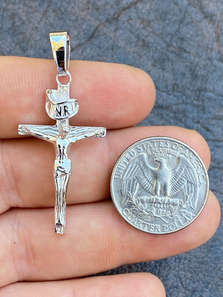 Real Solid 925 Sterling Silver Plain Inri Cross Jesus Crucifix Pendant ...