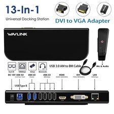 13-IN-1 USB 3.0 Type-B/A Docking Station Dual Monitor HDMI DVI 1000Mbps RJ-45