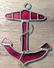 Red Stained Glass Navy / Nautical Ships Anchor Hanging Sun Catcher
