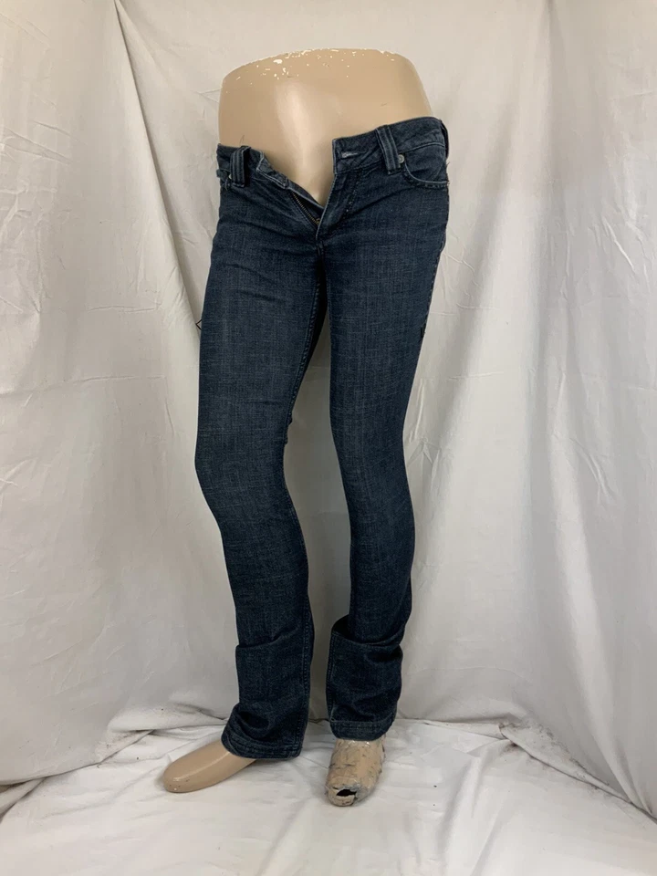 Pantalones de mezclilla antiguos talla 29 azul lavado oscuro calce ajustado algodón poliéster YGI V1-561 Foto 2 de 4