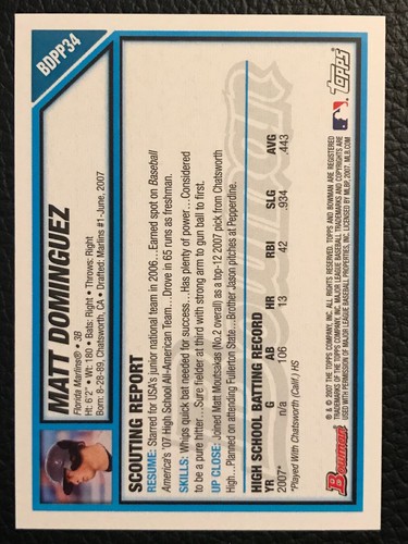 2007 Bowman Draft Picks & Prospect Prospect Baseball - Pick A Card -BDPP1 - 106 - Picture 88 of 218