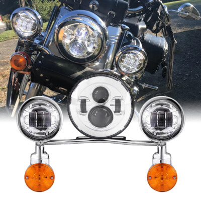 7'' LED Headlight + 4.5'' LED Fog Lights Bar For Kawasaki Vulcan 750 900 1500 1600