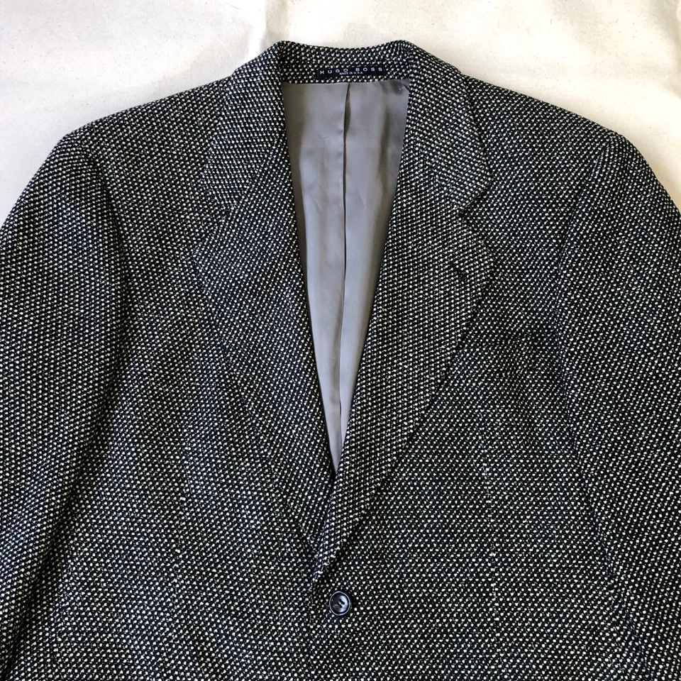 Hugo Boss 美国复古 Galilei 聚羊毛鸟眼西装外套黑色白色完好 — 第 3/4 张图片