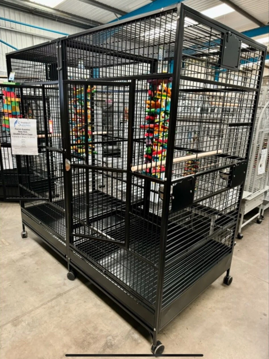Parrot-Supplies New York XL Double Parrot Cage With Divider - Black