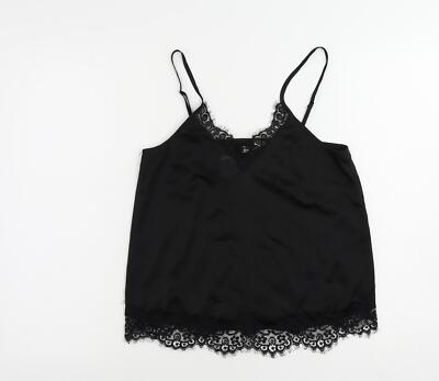 Divided by H&M Damen schwarzes Polyester Camisole Tank Größe 6 V-Ausschnitt - Spitzendetail
