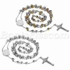 Cadena collar colgante cruz Jesús cuentas rezar rosario de acero inoxidable para hombre y mujer
