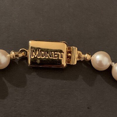 Monet Faux Pink Pearl bracelet goldtone safety clasp. 8” | eBay
