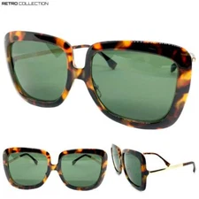 Oversized Exaggerated Classic Retro SUN GLASSES Large Tortoise Frame Green Lens
