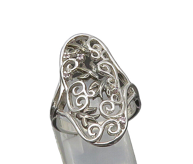 TOTO 925 Silver Vintage Genuine Diamonds Swirl Vine Band Ring Sz 7