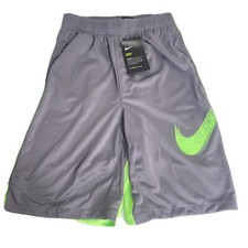 Nike Boys youth Dri-fit Sportswear Club Shorts Gray White Neon Green SZ XLarge