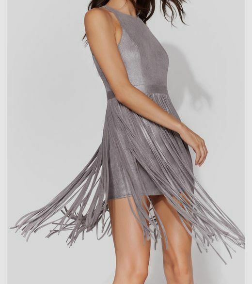 $575 Halston Heritage Siver Metallic Dress w/ Spaghetti Strips Party Dress  Sz 2
