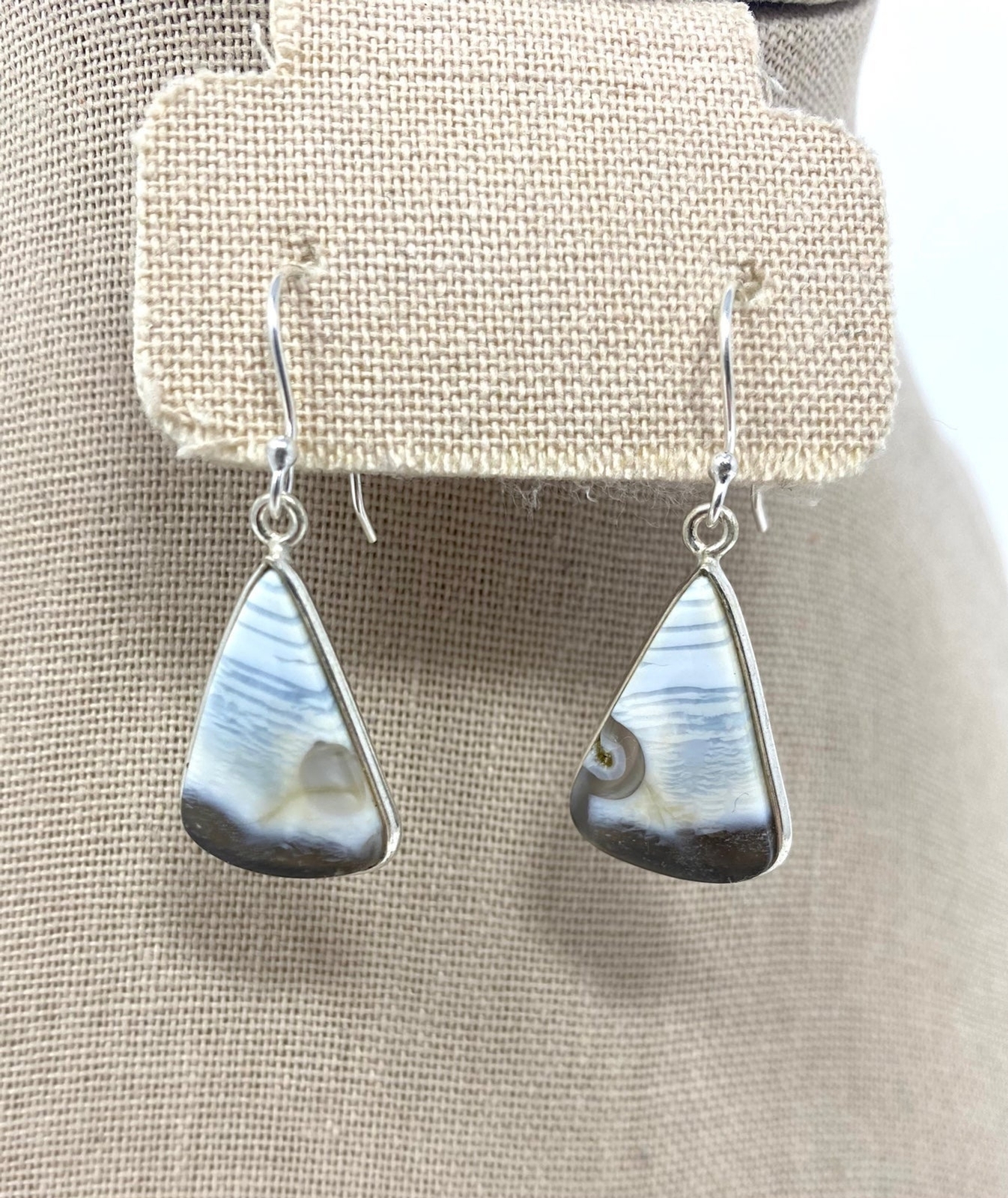 Sterling Silver Triangular Blue Grey Agate Dangle… - image 1