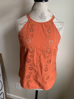 Madewell women s Eyelet A Line Halter Top Copper Washed Orange Small NWT boho
