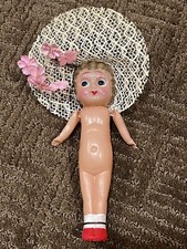 Vtg Antique Celluloid Japan Toy Flapper Doll Moveable Arms w/ Bonnet Hat