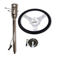 GM Manual 32" Steering Column Chrome & 14" Billet Steering Wheel & Horn Button