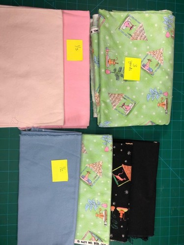 Quilters Project Bundle 5.6 Yards Tiki Cats Mint, Pink, Black Blank Textiles Inc - Picture 2 of 9