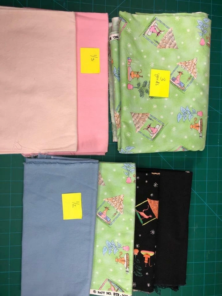 Quilters Project Bundle 5.6 Yards Tiki Cats Mint, Pink, Black Blank Textiles Inc - Image 2 of 4