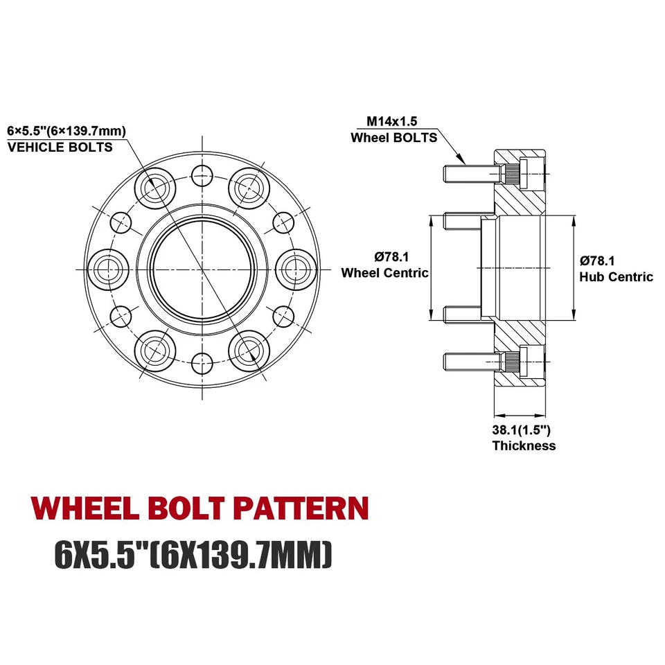 1.5" 6x5.5 HUBCENTRIC Wheel Spacer for Chevy Silverado GMC Sierra 1500 Yukon XL - Image 3 of 4