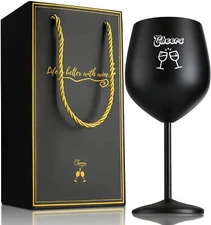 Unbreakable Stainless Steel Wine Glass, Shatterproof Red Wine Cup, Black Stemmed